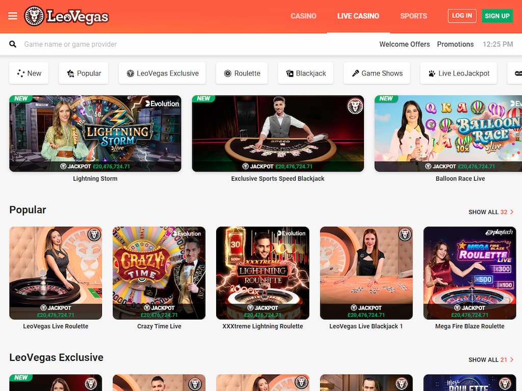 LeoVegas casino front page