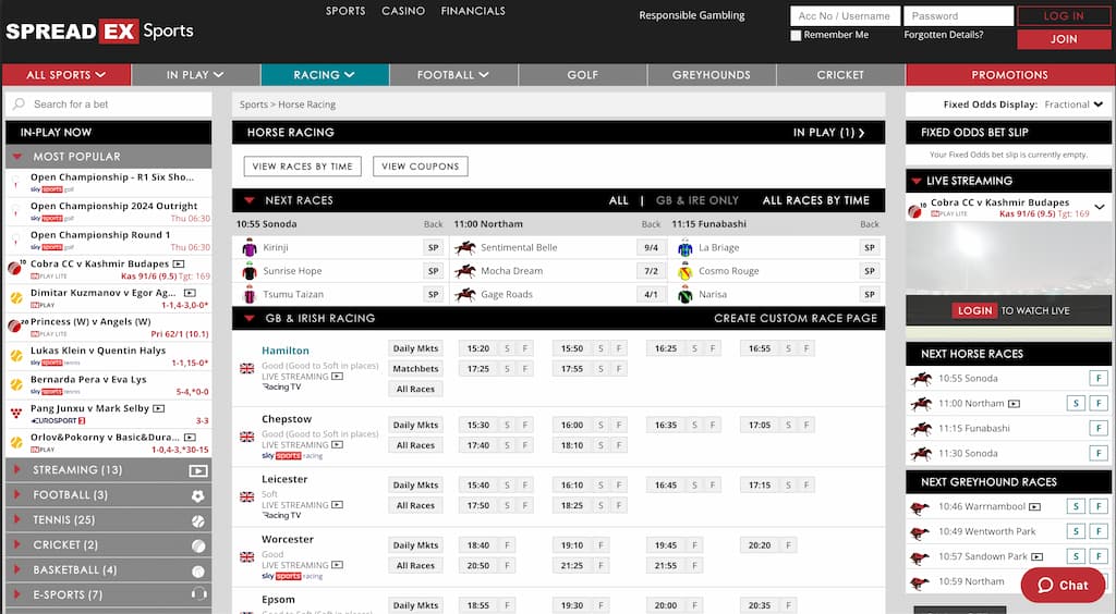 Spreadex horse racing betting page