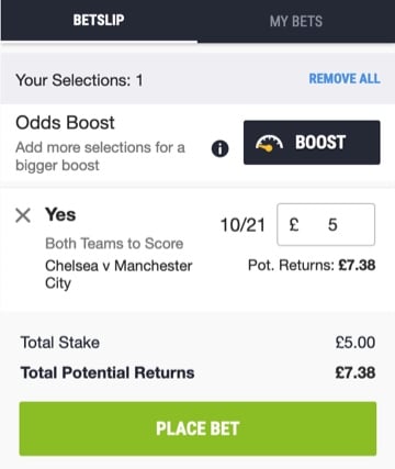 BTTS betting slip