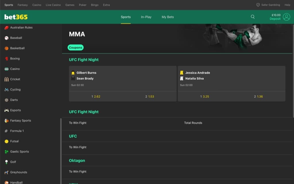 bet365 mma betting