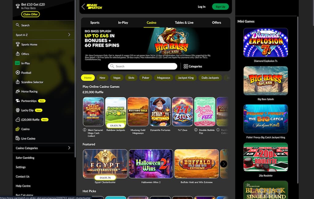 Parimatch casino front page