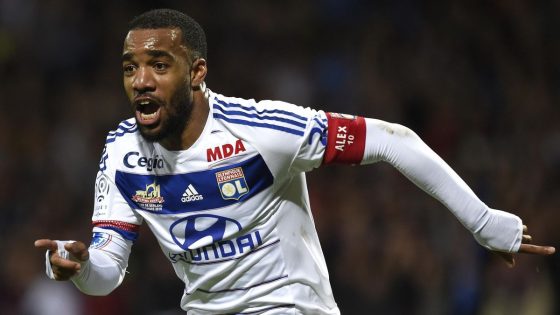 Alexandre Lacazette Celebrating After Scoring for Lyon 