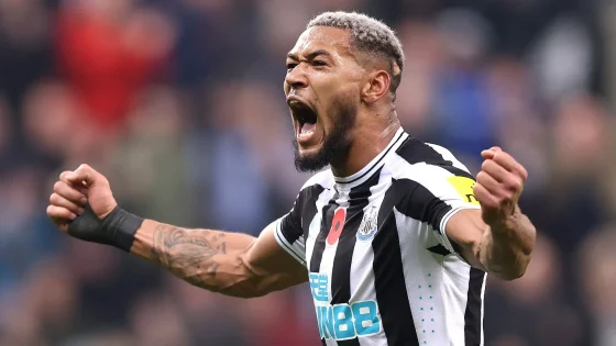 Joelinton, Who Plays for Newcastle United in the Premier League, Celebrates After Scoring