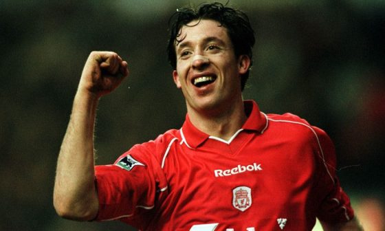 Robbie Fowler, a Premier League, Celebrating After Scoring for Liverpool