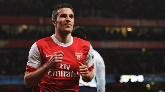 Premier League Legend Robin van Persie Celebrating After Scoring for Arsenal