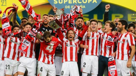 Athletic Bilbao Players Lifting the Supercopa de Espana in 2021