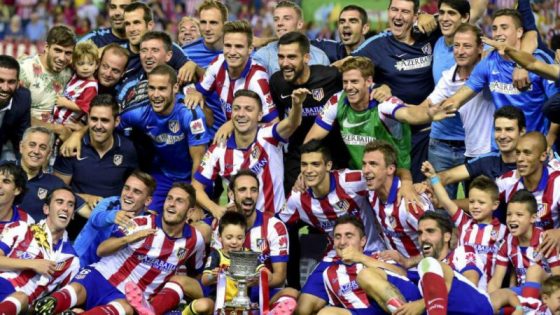 Atletico Madrid Posing for Team Photo After Winning the Supercopa de Espana in 2014