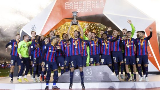 Barcelona Players Celebrating Supercopa Win in 2023