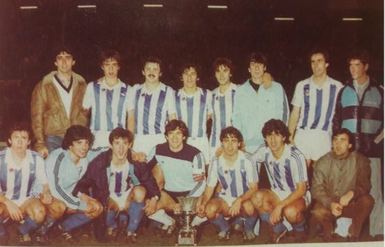 Real Sociedad Players Posing After They Won the Supercopa de Espana in 1982