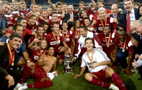 Sevilla Players Celebrating After Winning Supercopa de Espana in 2007