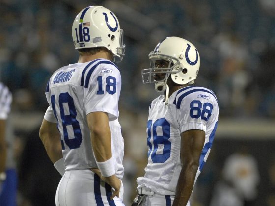 Peyton Manning and Marvin Harrison during a Colts-Jaguars NFL matchup in 2007