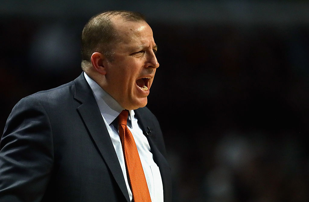 Tom Thibodeau yells court-side.