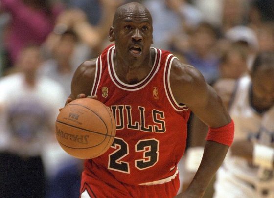 Michael Jordan during the 1997 NBA Finals between the Chicago Bulls and Utah Jazz