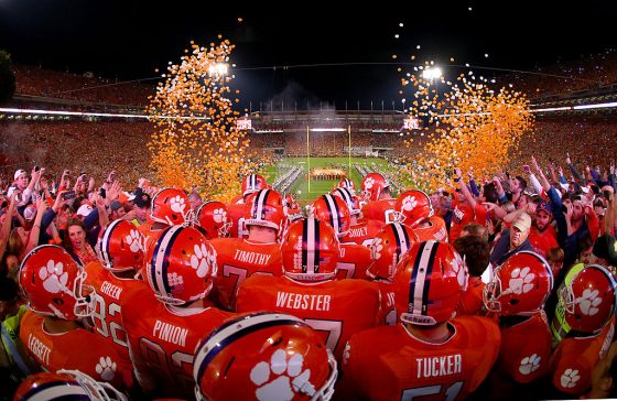 The Clemson Tigers football team prepares to take the field.