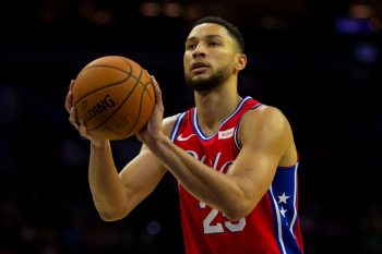 Philadelphia 76ers guard Ben Simmons shoots a foul shot.