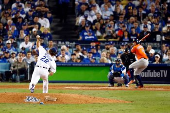 Clayton Kershaw of the Los Angeles Dodgers in Game 7 of 2017 World Series against Houston Astros.