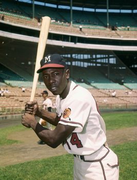 Hank Aaron of the Milwaukee Braves Holding Bat