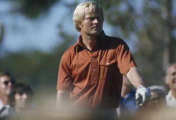 Jack Nicklaus looks down the green and plans his next shot