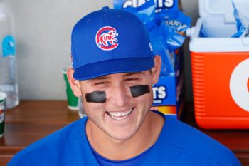 Cubs first baseman Anthony Rizzo looks on from the dugout