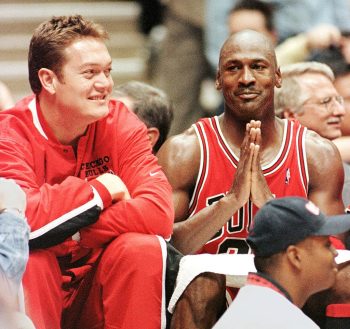 Luc Longley (L) and Michael Jordan (R) of the Chic