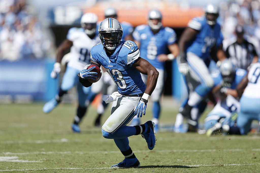 Falling pizza causes Detroit Lions receiver Nate Burleson to break