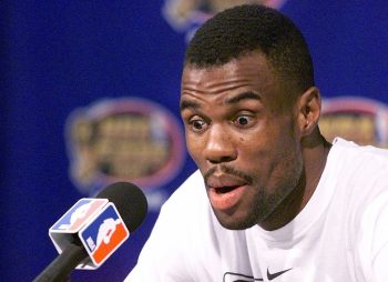 David Robinson of the San Antonio Spurs reacts to