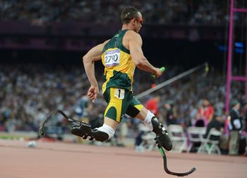 Oscar Pistorius runs a sprint at the 2012 Olympics