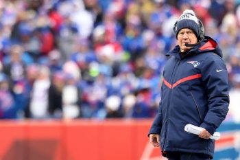 Head coach Bill Belichick of the New England Patriots looks on.