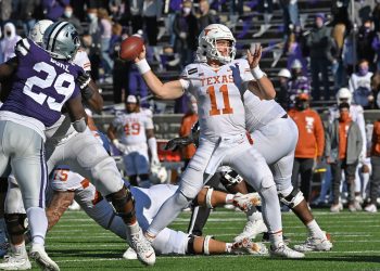 Sam Ehlinger #11 of the Texas Longhorns