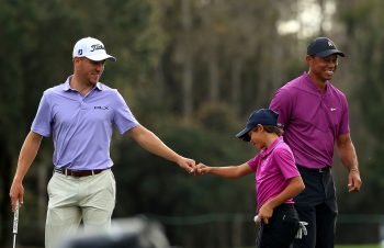 Justin Thomas, Charlie Woods, and Tiger Woods at the 2020 PNC Championship