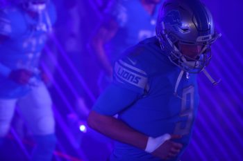 Matthew Stafford of the Detroit Lions takes the field before a game against the Minnesota Vikings.