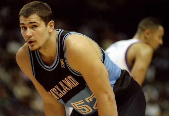 Former Cleveland Cavaliers player Vitaly Potapenko looks on during an NBA game