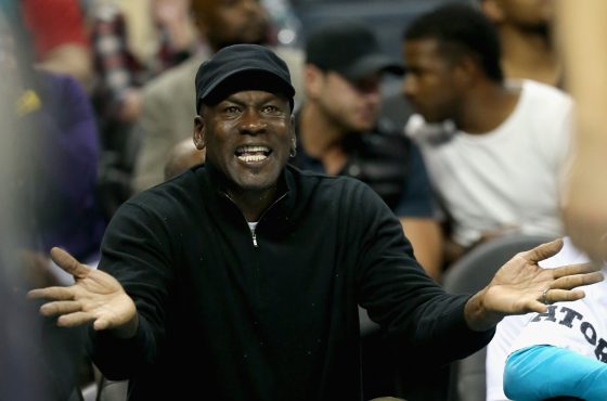 Michael Jordan during a Hornets-Bulls game in 2015