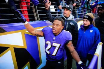 Former Ravens running back Ray Rice, who has not played in the NFL since the horrible altercation with his wife, after a game in 2013.