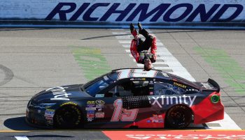 Carl Edwards performs back flip after winning NASCAR race