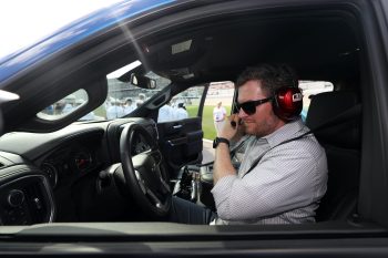 NASCAR star Dale Earnhardt Jr. in the pace truck ahead of the 2019 Daytona 500.