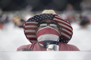 NASCAR fan watches race