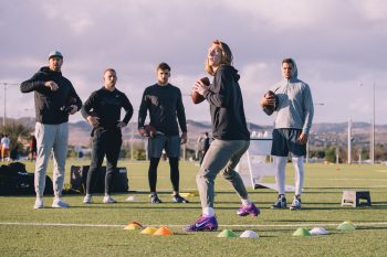 NFL draft prospect Quarterback Trevor Lawrence running through drills during Jordan Palmer's QB Summit NFL draft prep in a park on January 25, 2021