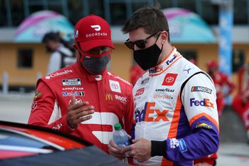 Denny Hamlin and Bubba Wallace talk strategy before race