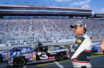 Dale Earnhardt looks on ahead of a 1999 NASCAR race