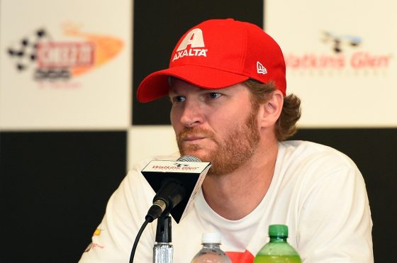 Dale Earnhardt Jr. speaks to the media before practice for a NASCAR race weekend at Watkins Glen International on Aug. 5, 2016.