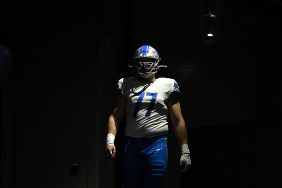 Frank Ragnow of the Detroit Lions in the tunnel before the game agains the Minnesota Vikings at U.S. Bank Stadium on December 8, 2019.