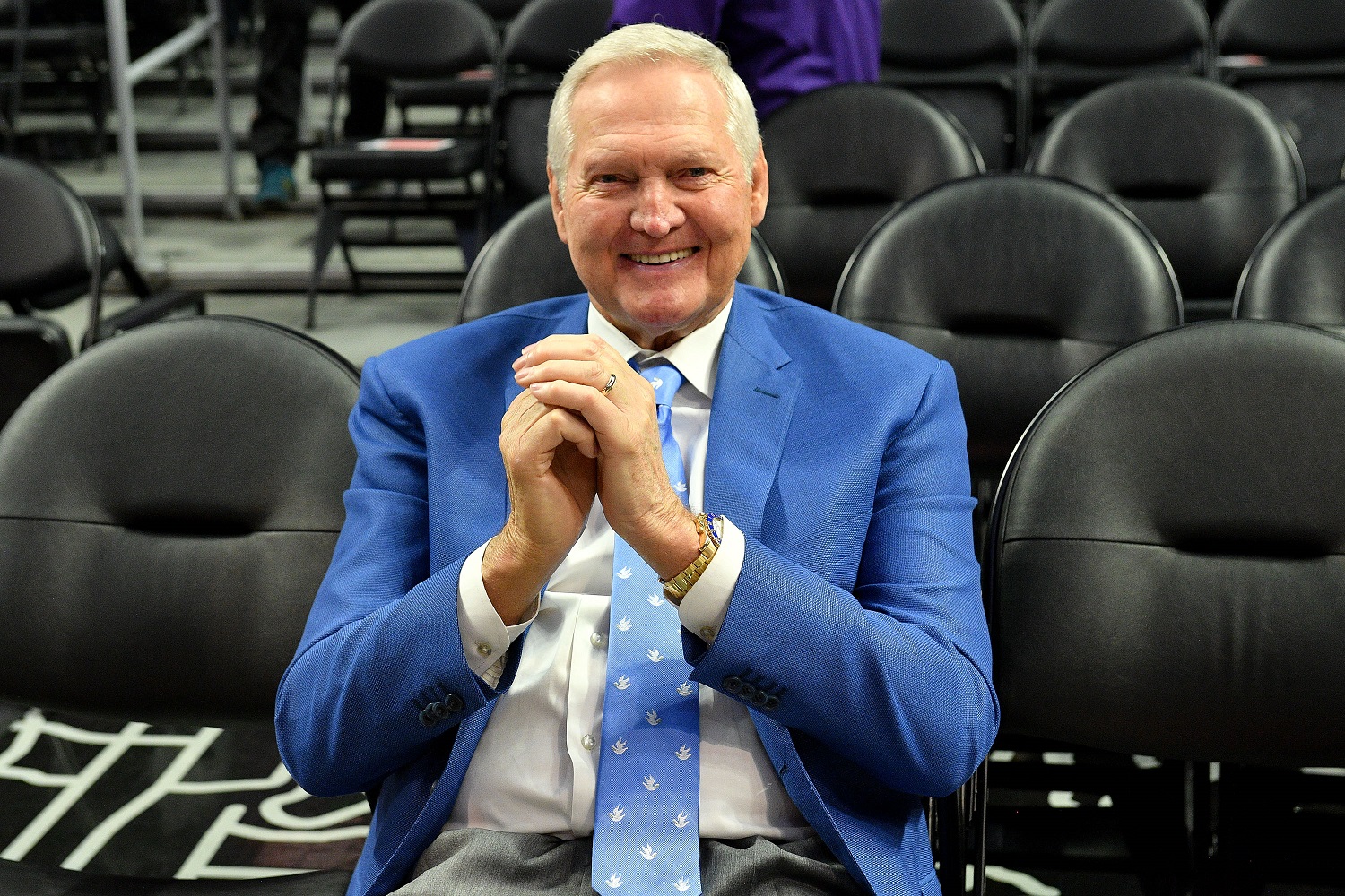 Jerry West attends a basketball game between the Los Angeles Clippers and the Philadelphia 76ers at Staples Center on March 1, 2020.