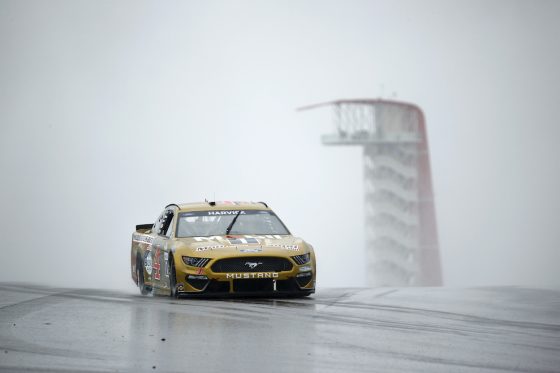 Kevin Harvick drives through rainy conditions at COTA