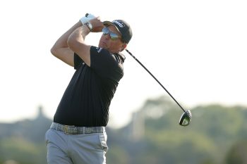 Phil Mickelson tees off during the second round of the 2021 PGA Championship