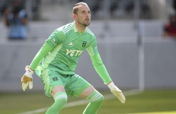 Austin FC Goalkeeper Brad Stuver readies for ball