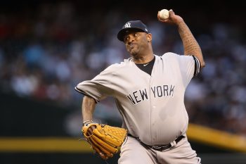 CC Sabathia of the New York Yankees pitches against the Arizona Diamondbacks during an MLB game on April 30, 2019.