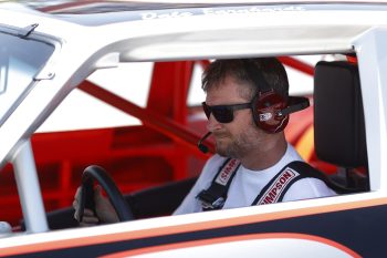 Dale Earnhardt Jr. leads the pace lap in his father’s, No. 8 Chevy prior to the NASCAR Xfinity Series Steakhouse Elite 200 at Darlington Raceway on May 8, 2021.