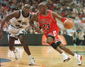 Michael Jordan in action for the Chicago Bulls.