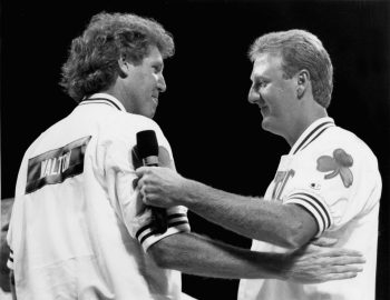 Former Boston Celtics players Bill Walton, left, and Larry Bird, who recently retired, on Larry Bird Night at Boston Garden, Feb. 4, 1993.